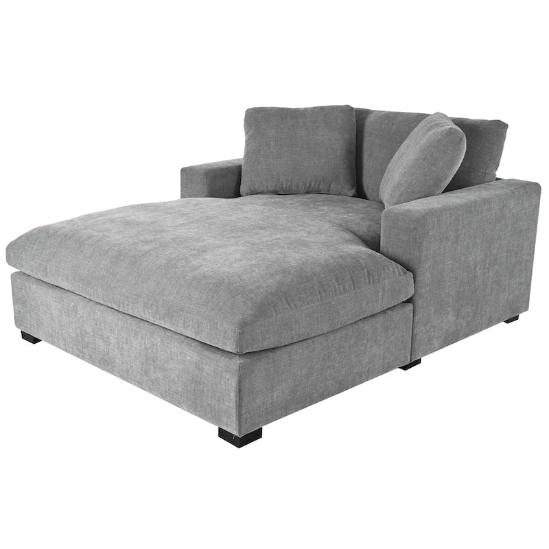Fauteuil chaise longue gris moderne de 53.5 pouces avec pieds en bois massif et coussins