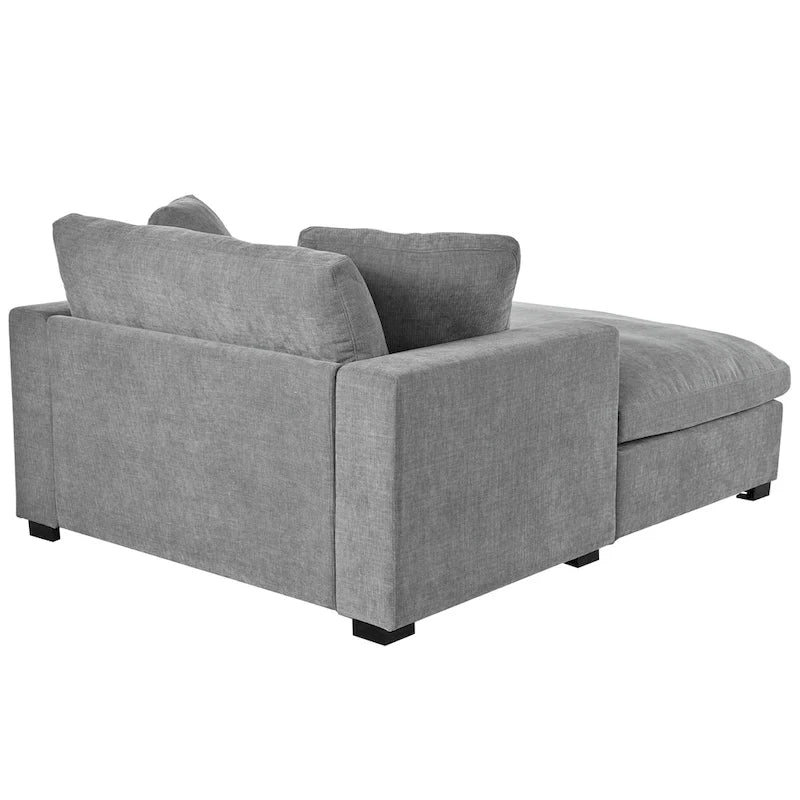 Fauteuil chaise longue gris moderne de 53.5 pouces avec pieds en bois massif et coussins