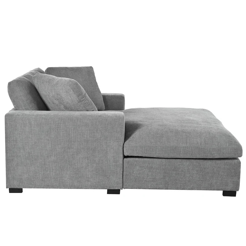 Fauteuil chaise longue gris moderne de 53.5 pouces avec pieds en bois massif et coussins