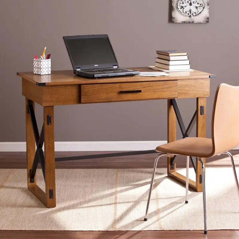 Scrivania Sit-Stand Marrone Regolabile in Altezza, Stile Industriale, 1 Posto