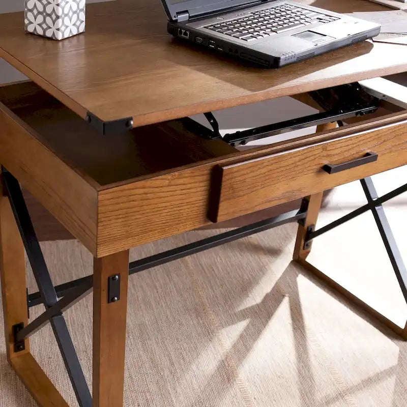 Scrivania Sit-Stand Marrone Regolabile in Altezza, Stile Industriale, 1 Posto