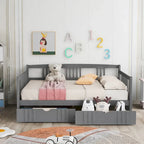 Divano letto full size grigio/espresso/bianco con 2 cassetti, adatto per 1-2 persone
