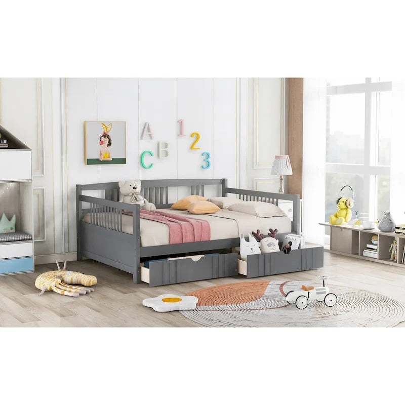 Divano letto full size grigio/espresso/bianco con 2 cassetti, adatto per 1-2 persone