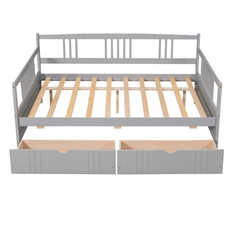 Divano letto full size grigio/espresso/bianco con 2 cassetti, adatto per 1-2 persone