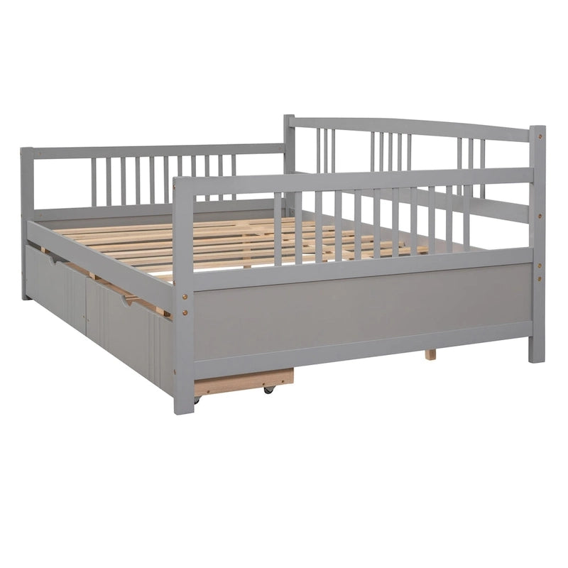 Divano letto full size grigio/espresso/bianco con 2 cassetti, adatto per 1-2 persone