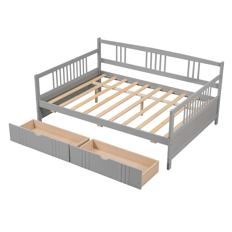 Divano letto full size grigio/espresso/bianco con 2 cassetti, adatto per 1-2 persone