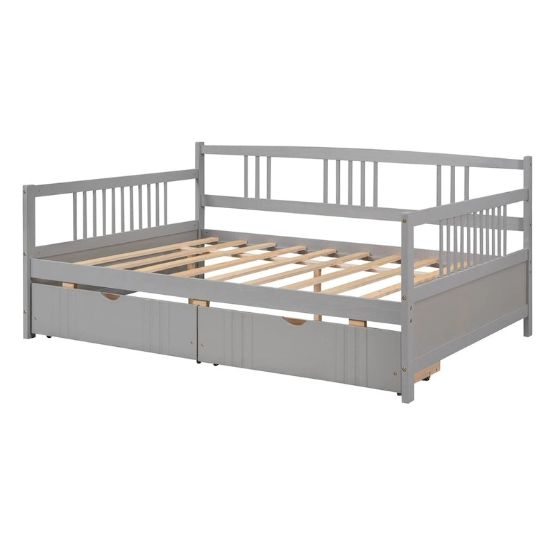 Divano letto full size grigio/espresso/bianco con 2 cassetti, adatto per 1-2 persone