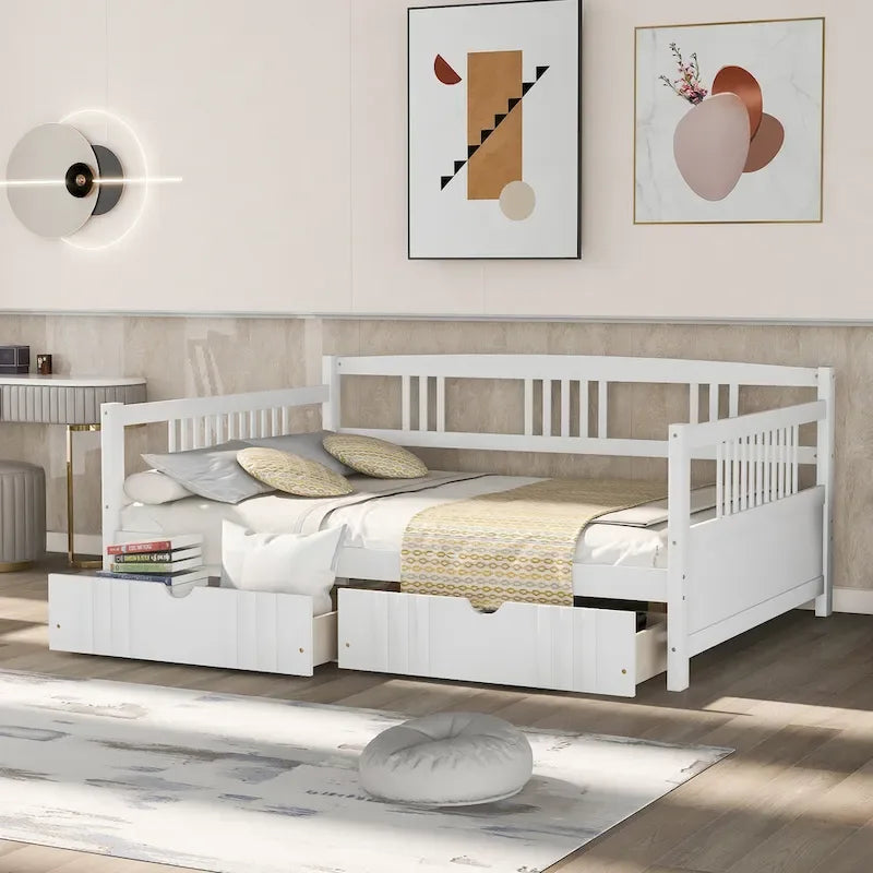 Divano letto full size grigio/espresso/bianco con 2 cassetti, adatto per 1-2 persone