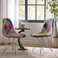 Sedia da pranzo in tessuto patchwork multicolore/blu-grigio, base Eiffel, set da 2