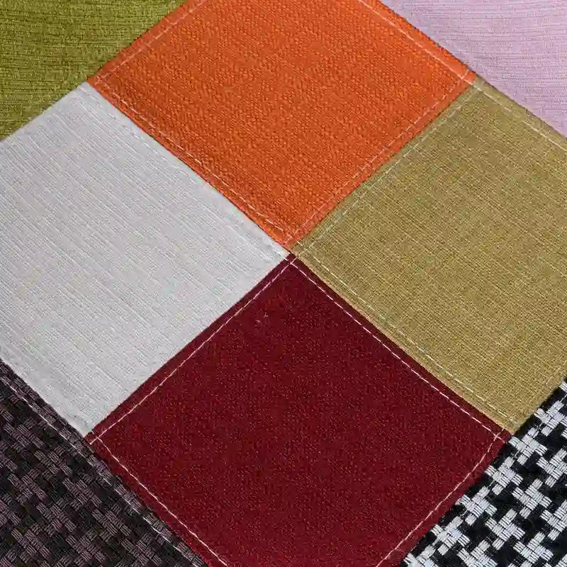 Sedia da pranzo in tessuto patchwork multicolore/blu-grigio, base Eiffel, set da 2