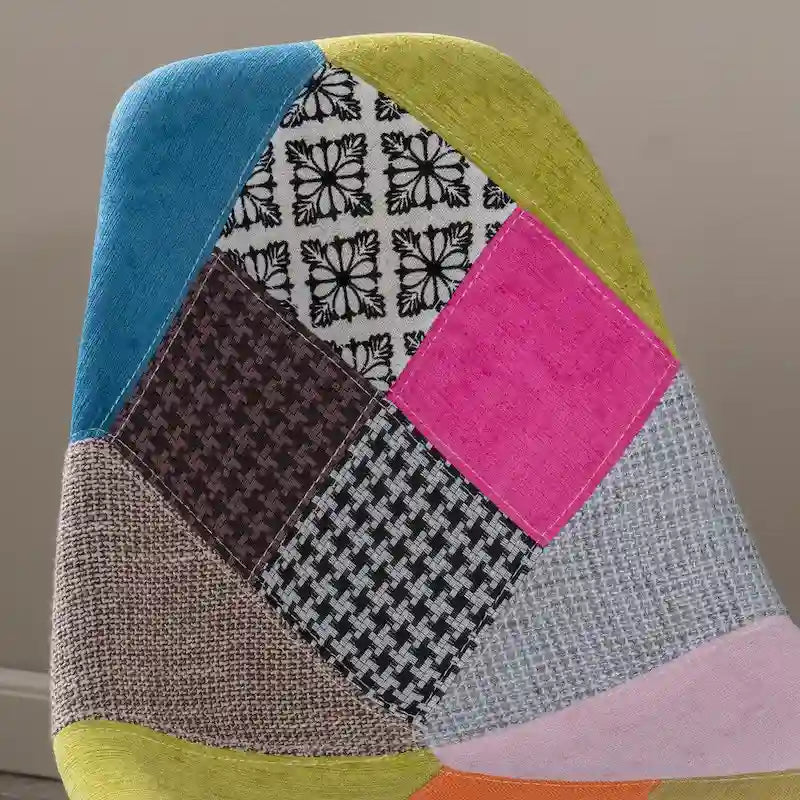 Sedia da pranzo in tessuto patchwork multicolore/blu-grigio, base Eiffel, set da 2
