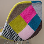 Sedia da pranzo in tessuto patchwork multicolore/blu-grigio, base Eiffel, set da 2