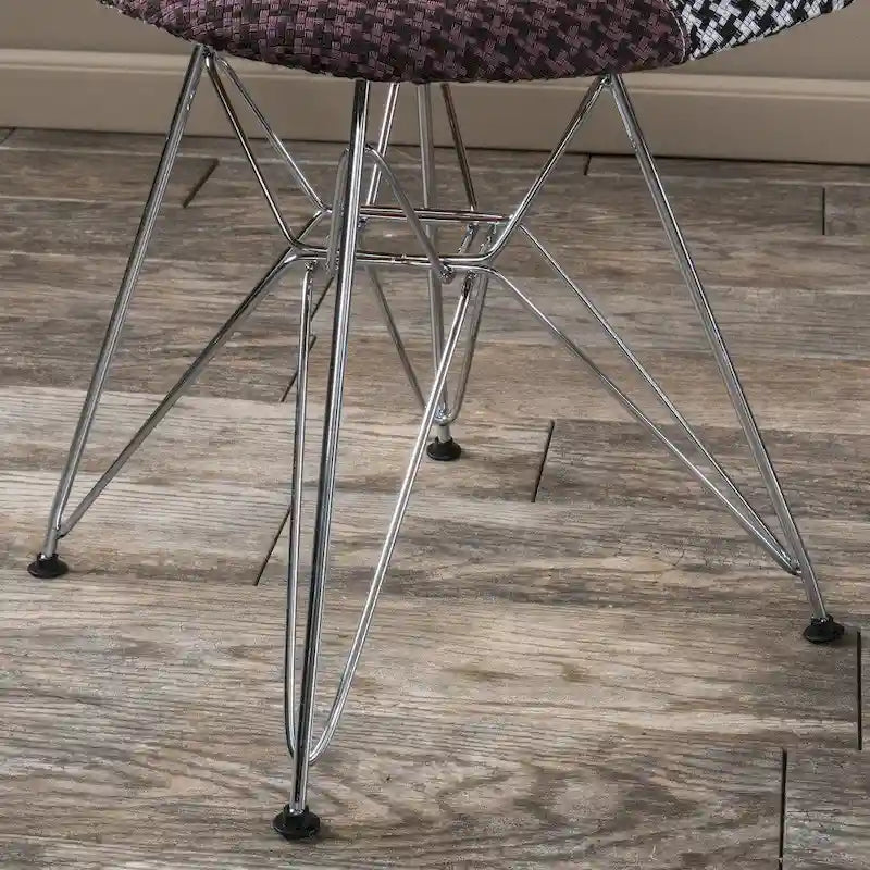 Sedia da pranzo in tessuto patchwork multicolore/blu-grigio, base Eiffel, set da 2