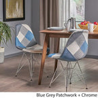Sedia da pranzo in tessuto patchwork multicolore/blu-grigio, base Eiffel, set da 2
