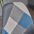 Sedia da pranzo in tessuto patchwork multicolore/blu-grigio, base Eiffel, set da 2