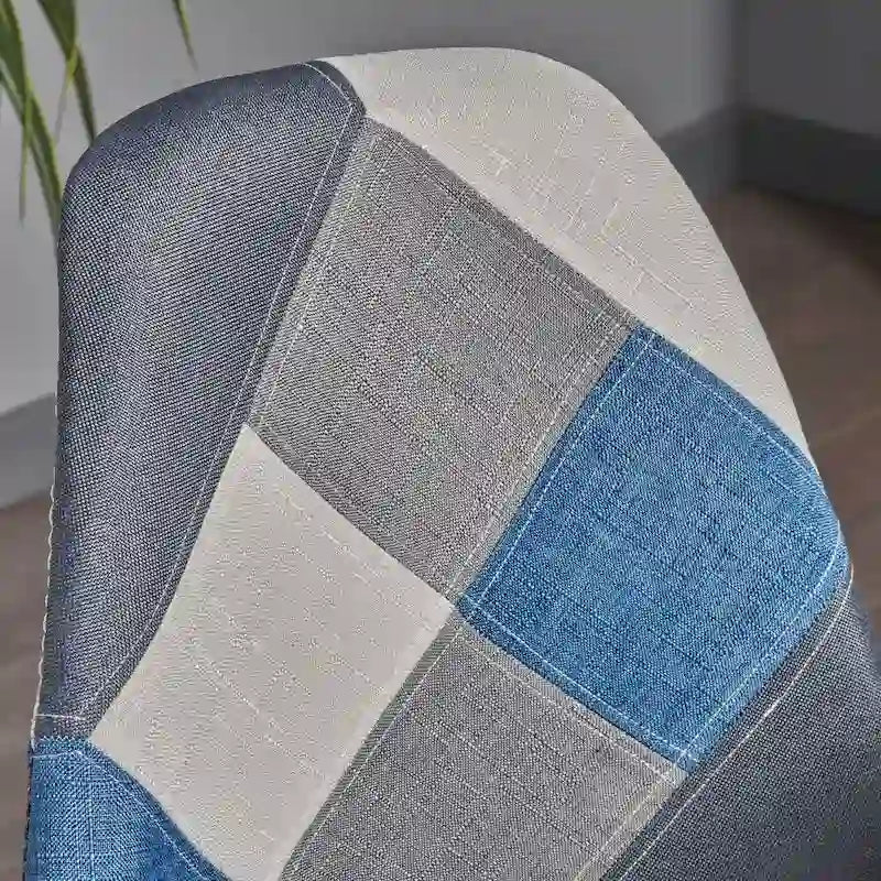 Sedia da pranzo in tessuto patchwork multicolore/blu-grigio, base Eiffel, set da 2