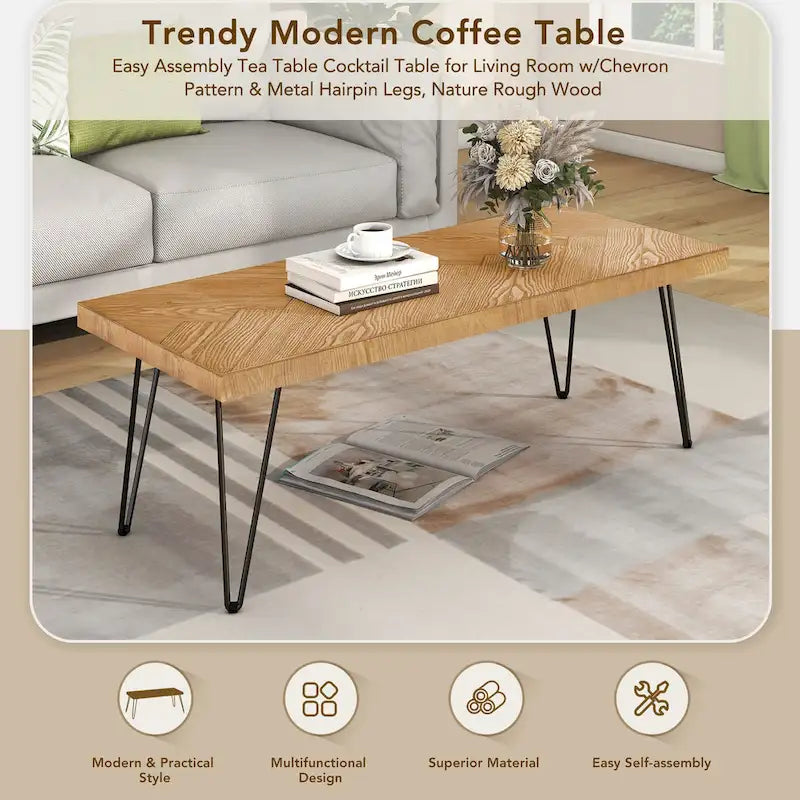 Moderne salontafel met metalen poten