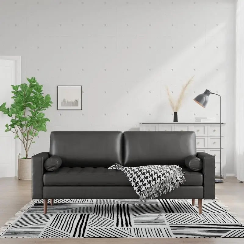 Divanetto (2 posti) in similpelle trapuntata con bottoni, nero/marrone/bianco