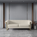 Divano Chesterfield in velluto trapuntato Beige/Blu/Nero/Verde con gambe dorate, 3 posti