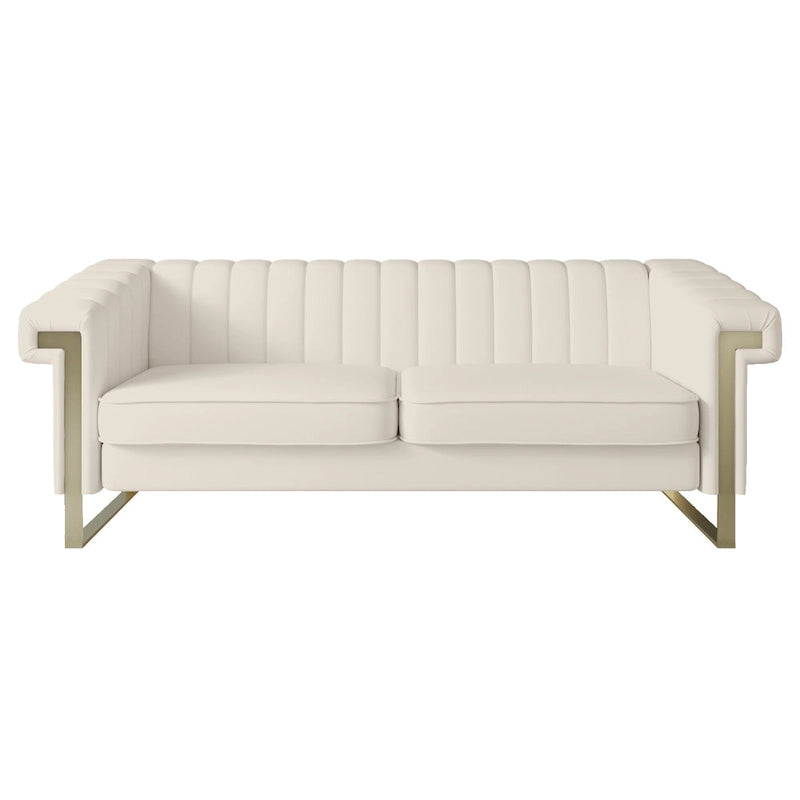 Divano Chesterfield in velluto trapuntato Beige/Blu/Nero/Verde con gambe dorate, 3 posti
