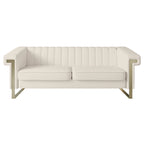 Divano Chesterfield in velluto trapuntato Beige/Blu/Nero/Verde con gambe dorate, 3 posti