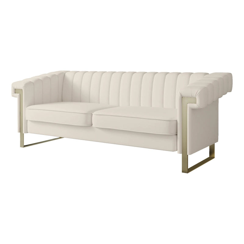 Divano Chesterfield in velluto trapuntato Beige/Blu/Nero/Verde con gambe dorate, 3 posti