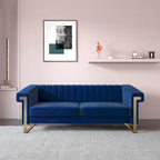 Divano Chesterfield in velluto trapuntato Beige/Blu/Nero/Verde con gambe dorate, 3 posti