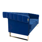 Divano Chesterfield in velluto trapuntato Beige/Blu/Nero/Verde con gambe dorate, 3 posti