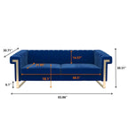 Divano Chesterfield in velluto trapuntato Beige/Blu/Nero/Verde con gambe dorate, 3 posti