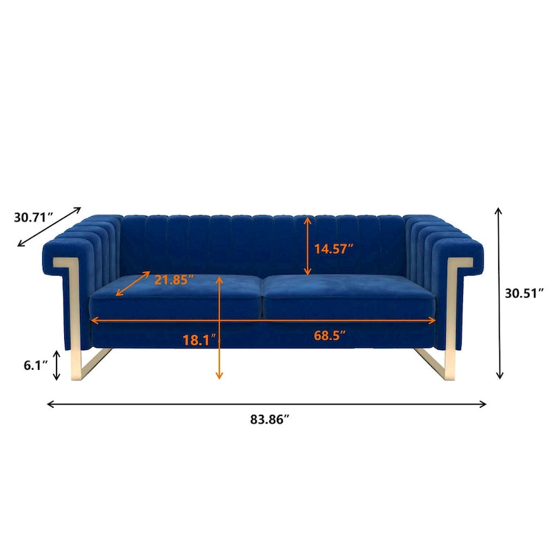 Divano Chesterfield in velluto trapuntato Beige/Blu/Nero/Verde con gambe dorate, 3 posti