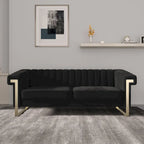 Divano Chesterfield in velluto trapuntato Beige/Blu/Nero/Verde con gambe dorate, 3 posti