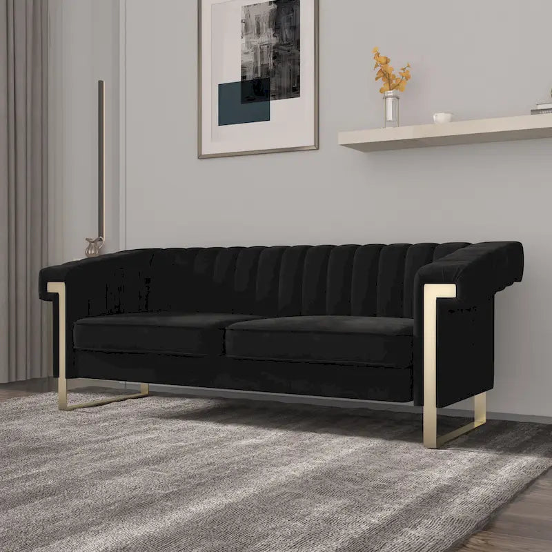 Divano Chesterfield in velluto trapuntato Beige/Blu/Nero/Verde con gambe dorate, 3 posti
