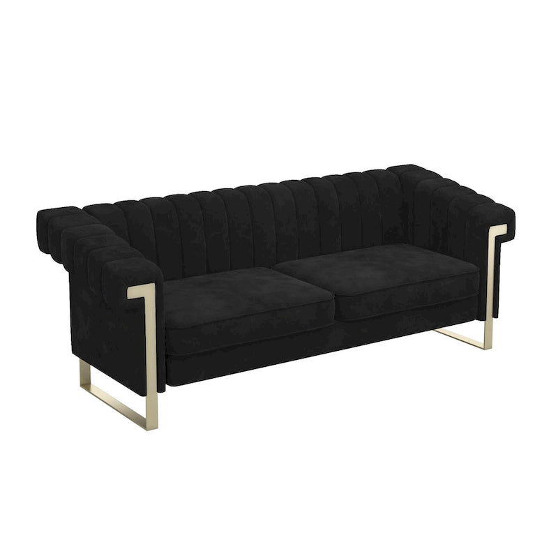 Divano Chesterfield in velluto trapuntato Beige/Blu/Nero/Verde con gambe dorate, 3 posti