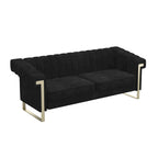 Divano Chesterfield in velluto trapuntato Beige/Blu/Nero/Verde con gambe dorate, 3 posti