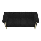 Divano Chesterfield in velluto trapuntato Beige/Blu/Nero/Verde con gambe dorate, 3 posti