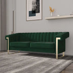Divano Chesterfield in velluto trapuntato Beige/Blu/Nero/Verde con gambe dorate, 3 posti