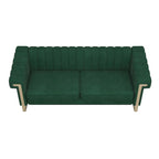 Divano Chesterfield in velluto trapuntato Beige/Blu/Nero/Verde con gambe dorate, 3 posti