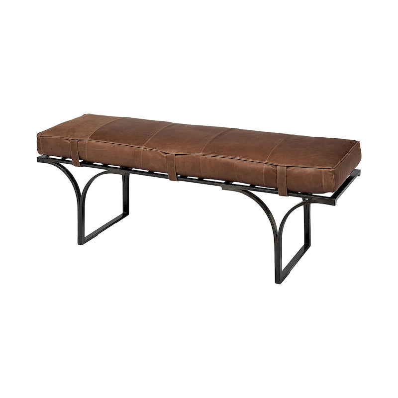 Panca con accenti in pelle marrone e metallo nero, 1 persona