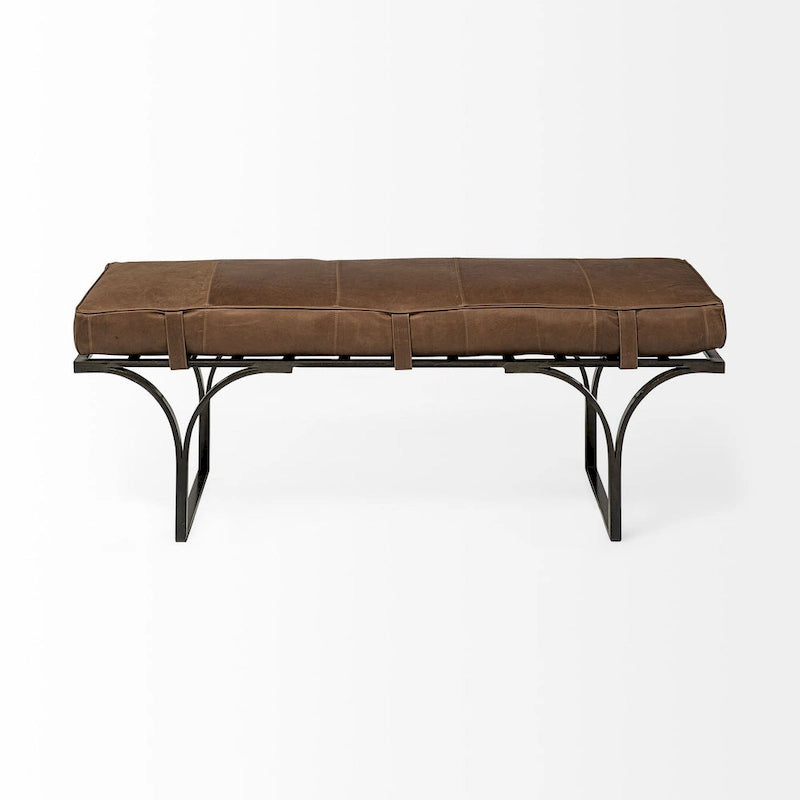 Panca con accenti in pelle marrone e metallo nero, 1 persona