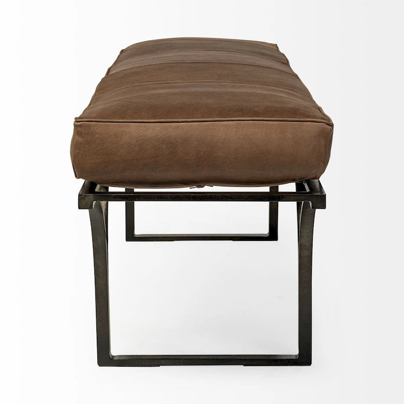 Panca con accenti in pelle marrone e metallo nero, 1 persona
