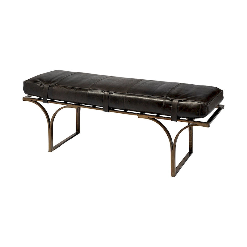 Panca con accenti in pelle marrone e metallo nero, 1 persona