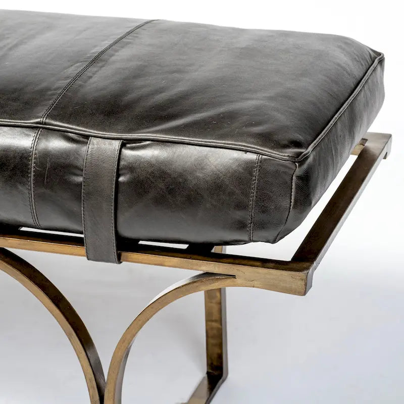 Panca con accenti in pelle marrone e metallo nero, 1 persona