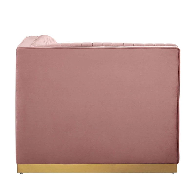 Divano modulare in velluto trapuntato a canali, grigio/rosa cipria/blu navy, con bracciolo a destra – 1 posto
