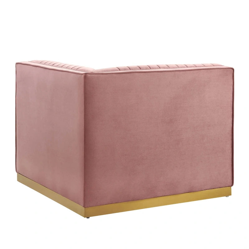 Divano modulare in velluto trapuntato a canali, grigio/rosa cipria/blu navy, con bracciolo a destra – 1 posto