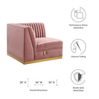 Divano modulare in velluto trapuntato a canali, grigio/rosa cipria/blu navy, con bracciolo a destra – 1 posto