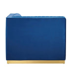Divano modulare in velluto trapuntato a canali, grigio/rosa cipria/blu navy, con bracciolo a destra – 1 posto