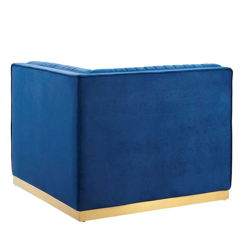 Divano modulare in velluto trapuntato a canali, grigio/rosa cipria/blu navy, con bracciolo a destra – 1 posto