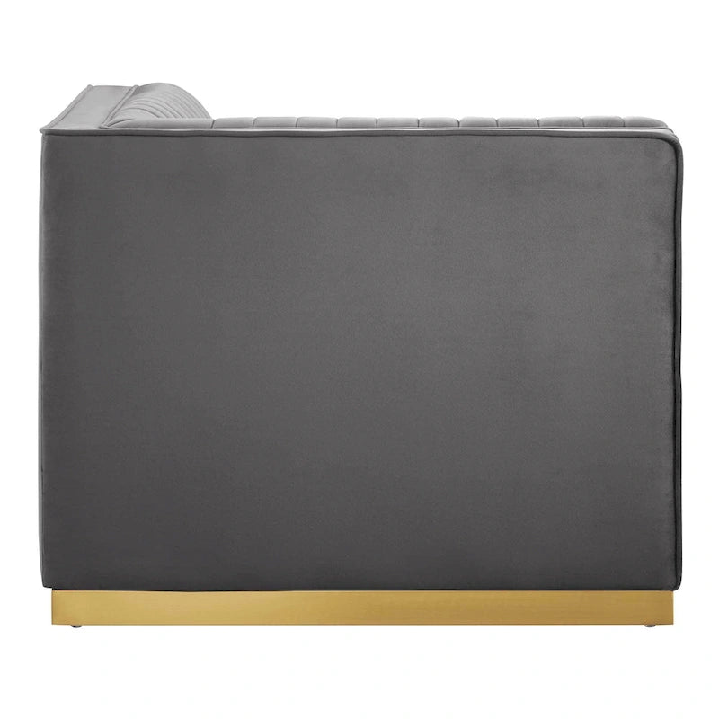 Divano modulare in velluto trapuntato a canali, grigio/rosa cipria/blu navy, con bracciolo a destra – 1 posto