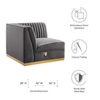 Divano modulare in velluto trapuntato a canali, grigio/rosa cipria/blu navy, con bracciolo a destra – 1 posto