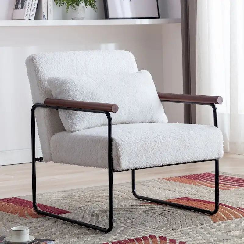 Poltrona singola accentata Mid-Century bianca/marrone, pelle PU